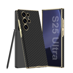 Golden Electroplated Leather Shockproof Phone Case For Galaxy S25 Ultra