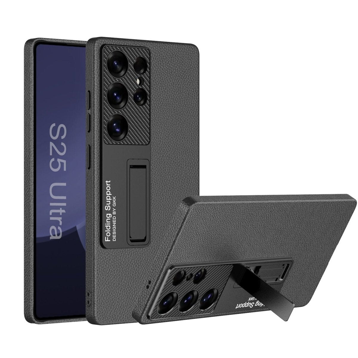 Invisible Bracket Leather Phone Case For Galaxy S25 S24 S23 S22 Ultra Plus