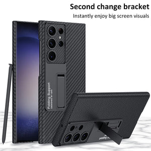 Invisible Bracket Leather Phone Case For Galaxy S25 S24 S23 S22 Ultra Plus