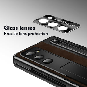 Jazz Retro Style Anyi - fall Protective Leather Phone Case For Galaxy Fold 7/6/5/4 With Front Protection Film And Stylus