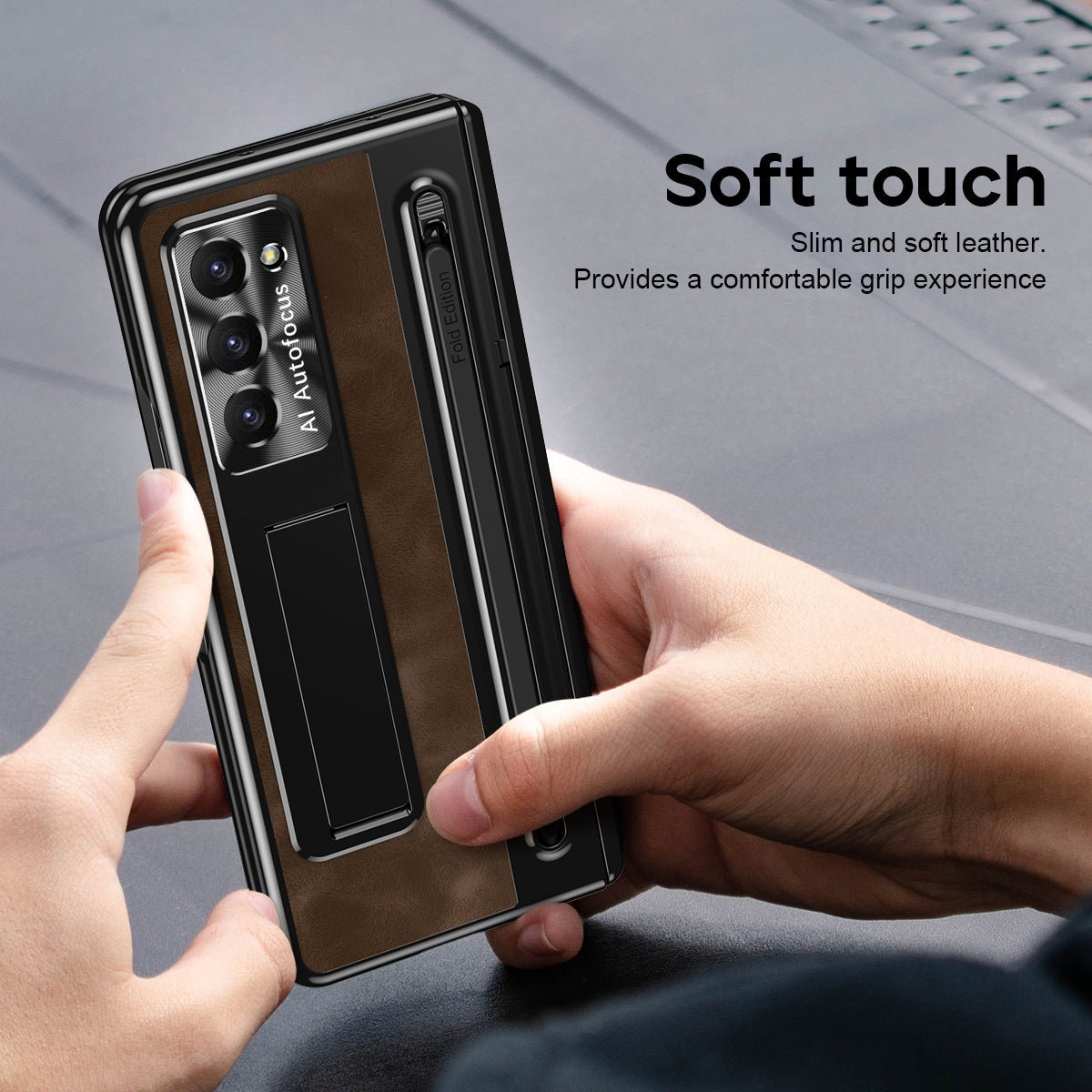 Jazz Retro Style Anyi - fall Protective Leather Phone Case For Galaxy Fold 7/6/5/4 With Front Protection Film And Stylus