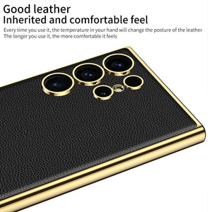 Leather Electroplated Protective Phone Case For Galaxy S25 S24 S23 Ultra Plus