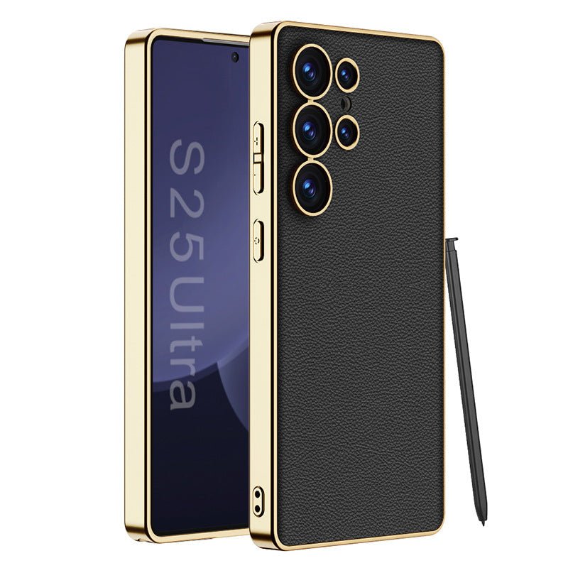 Leather Electroplated Protective Phone Case For Galaxy S25 S24 S23 Ultra Plus