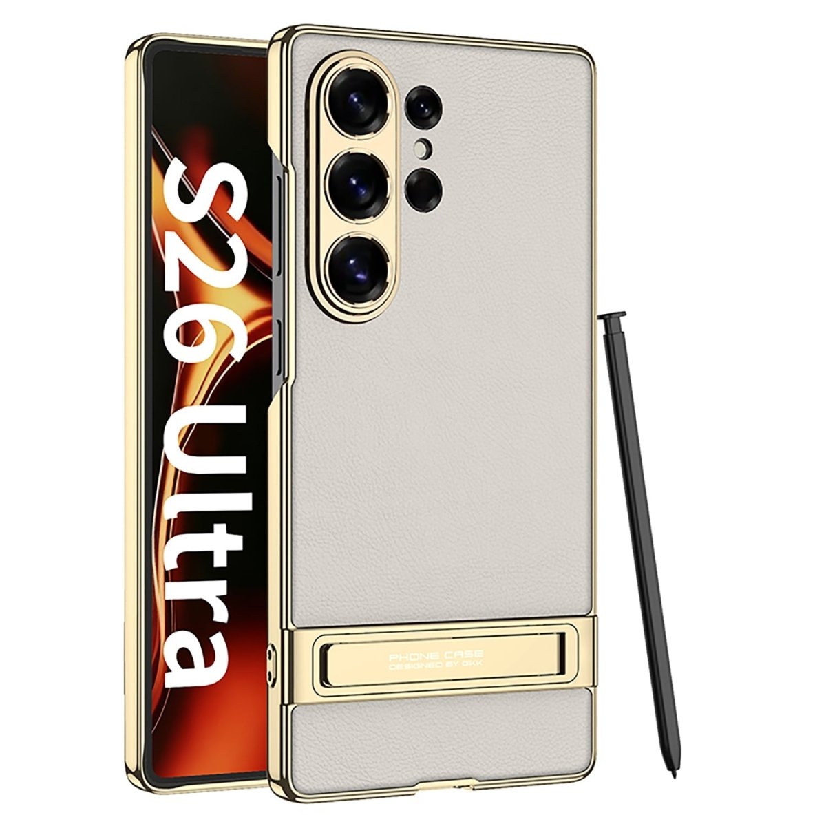 Leather Electroplated Protective Phone Case With Invisible Holder For Galaxy S26 S25 S24 S23 Ultra Plus