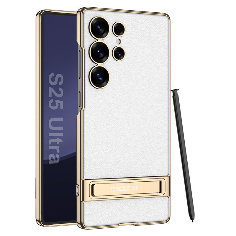 Leather Electroplated Protective Phone Case With Invisible Holder For Galaxy S26 S25 S24 S23 Ultra Plus