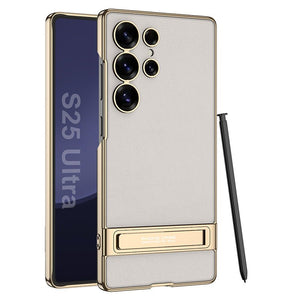 Leather Electroplated Protective Phone Case With Invisible Holder For Galaxy S26 S25 S24 S23 Ultra Plus