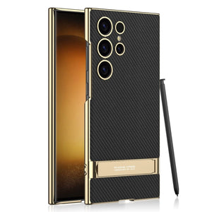 Leather Electroplated Protective Phone Case With Invisible Holder For Galaxy S26 S25 S24 S23 Ultra Plus
