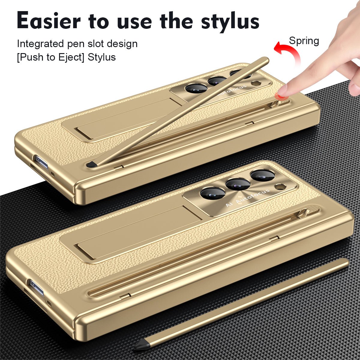 Leather Golden Electroplated Phone Case With Back Screen Glass and Stylus For Galaxy Z Fold 7/6/5/4