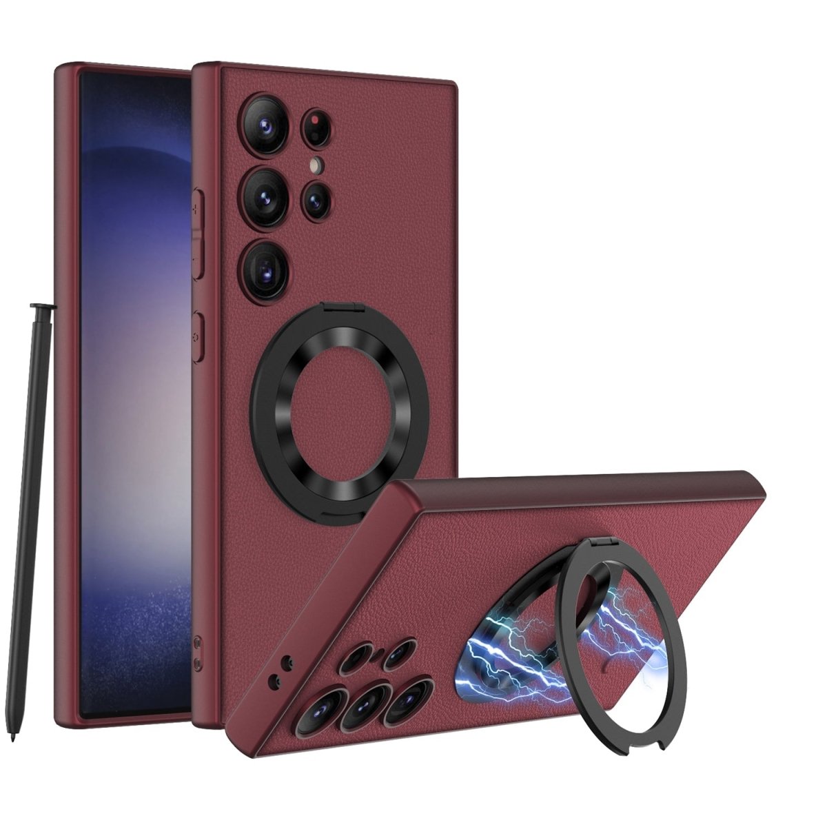 Leather Magnetic Bracket Protective Phone Case For Galaxy S25 S24 S23 Ultra Plus