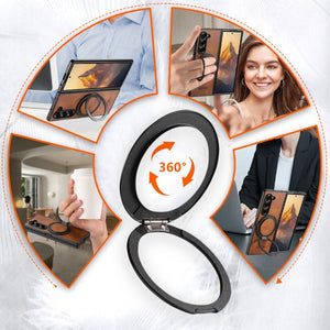 Leather Phone Case With Magnetic Bracket For Galaxy Z Fold 7/6/5