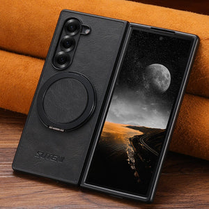 Leather Phone Case With Magnetic Bracket For Galaxy Z Fold 7/6/5