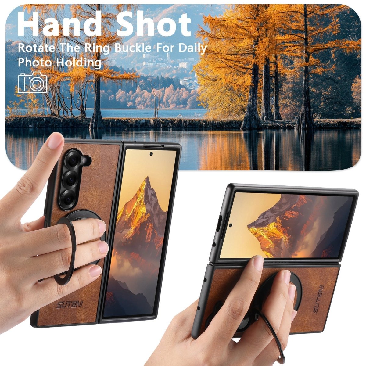 Leather Phone Case With Magnetic Bracket For Galaxy Z Fold 7/6/5