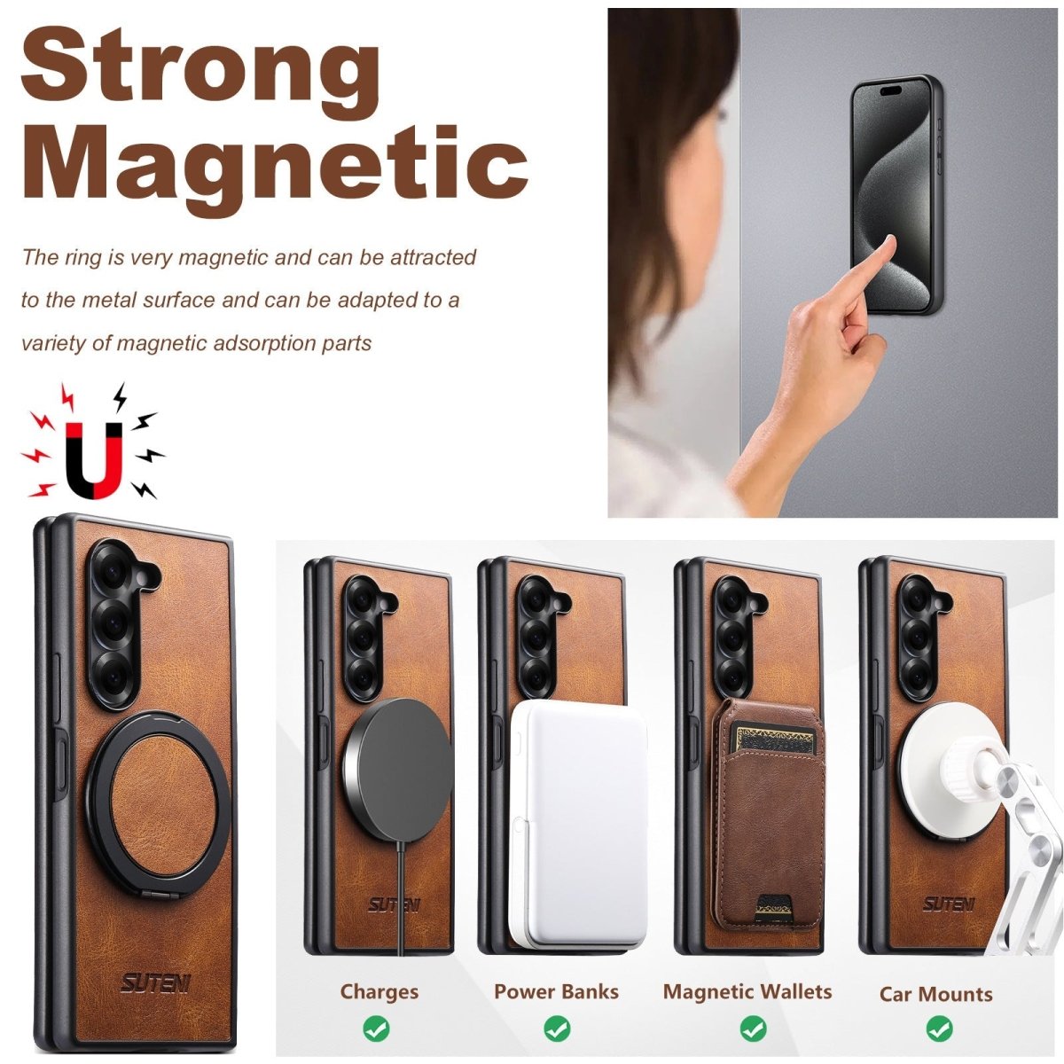 Leather Phone Case With Magnetic Bracket For Galaxy Z Fold 7/6/5