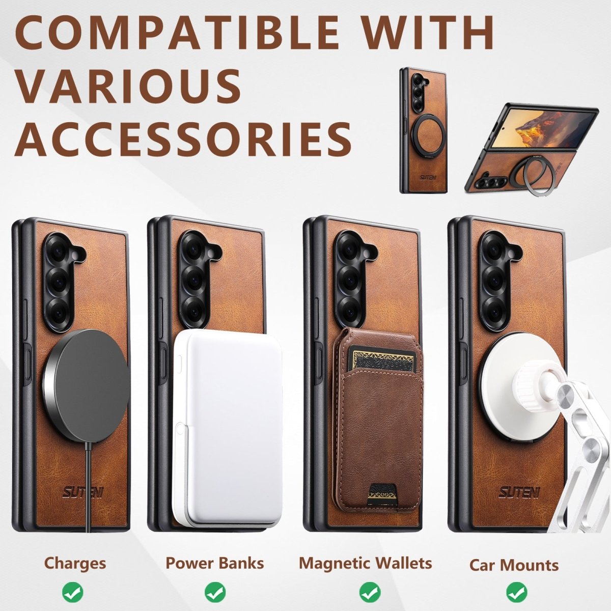Leather Phone Case With Magnetic Bracket For Galaxy Z Fold 7/6/5