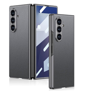 Leather Protective Phone Case With Back Screen Glass For Galaxy Z Fold7