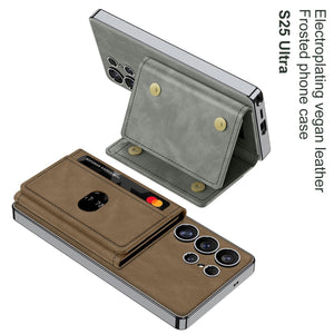 Leather Shockproof Phone Case With Magnetic Card Holder For Galaxy S25 S24 S23 Ultra