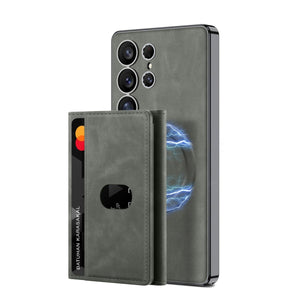 Leather Shockproof Phone Case With Magnetic Card Holder For Galaxy S25 S24 S23 Ultra