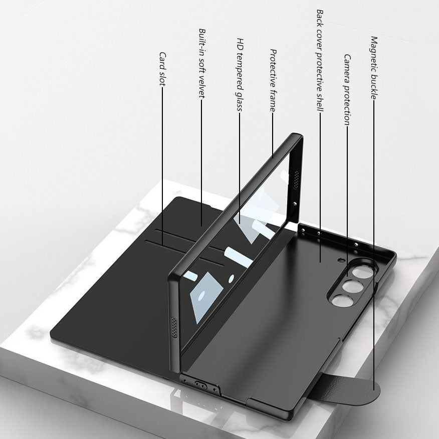 Luxurious Leather Cover Shockproof Phone Case With Screen Protector & Pen Slot For Galaxy Z Fold 6/7