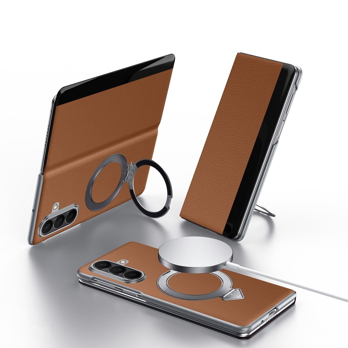 Luxurious Leather Cover With Magnetic Bracket & Card Holder For Galaxy Z Fold 7