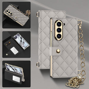 Luxurious Leather Phone Cover With Metal Chain For Galaxy Z Fold 7/6