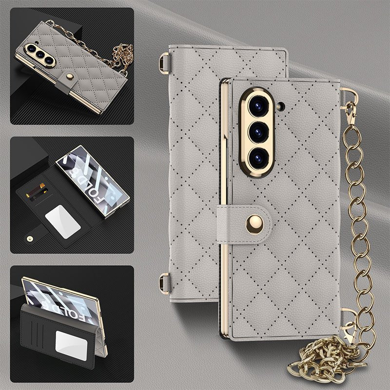 Luxurious Leather Phone Cover With Metal Chain For Galaxy Z Fold 7/6