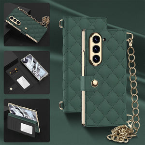 Luxurious Leather Phone Cover With Metal Chain For Galaxy Z Fold 7/6