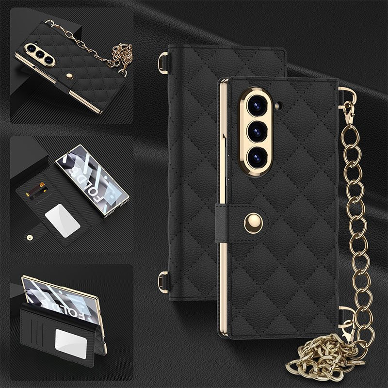 Luxurious Leather Phone Cover With Metal Chain For Galaxy Z Fold 7/6