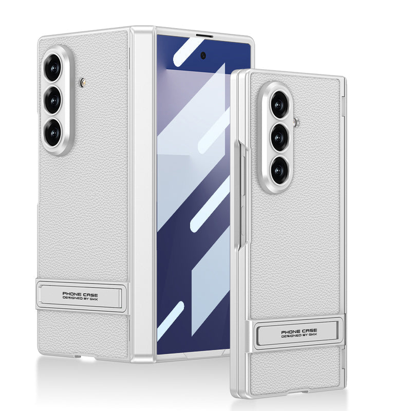 Luxurious Magnetic Hinge Leather Cover With Back Screen Protector For Galaxy Z Fold 7