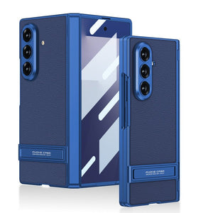 Luxurious Magnetic Hinge Leather Cover With Back Screen Protector For Galaxy Z Fold 7