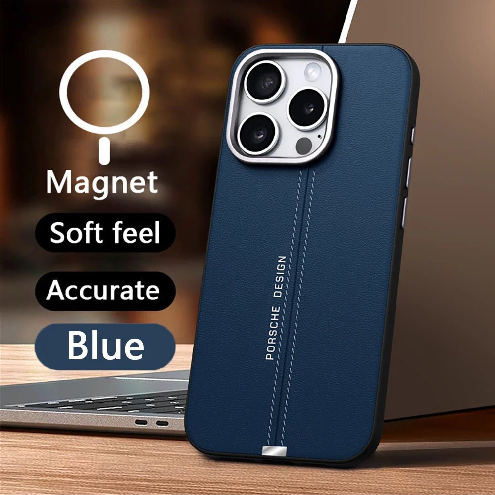 Luxury Business Leather Magsafe Magnetic Metal Button Phone Case For iPhone 16 15 14 13 Series