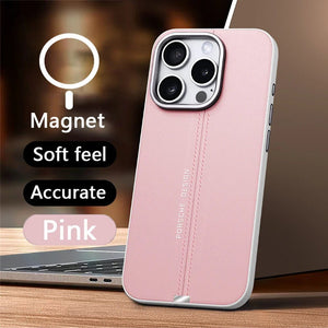 Luxury Business Leather Magsafe Magnetic Metal Button Phone Case For iPhone 16 15 14 13 Series