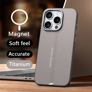 Luxury Business Leather Magsafe Magnetic Metal Button Phone Case For iPhone 16 15 14 13 Series