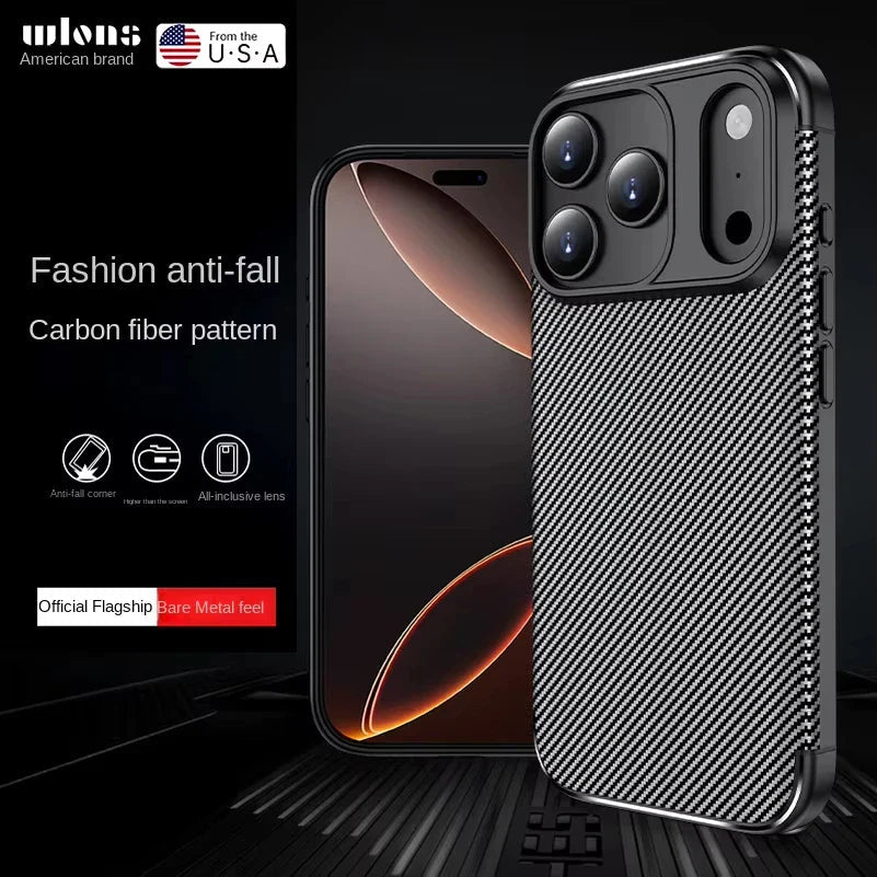 Luxury Carbon Fiber Pattern Fashionable Anti - Fall Sensation Protective Cover For iphone 17 16 Series