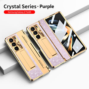 Luxury Crystal Gold Electroplated Shockproof Phone Case With Screen Protector For Galaxy Z Fold 7/6/5/4/3