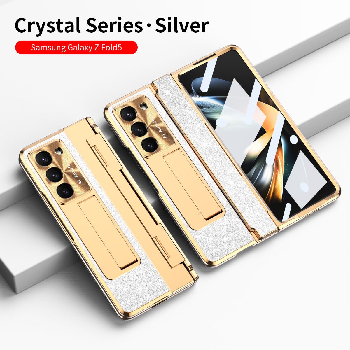 Luxury Crystal Gold Electroplated Shockproof Phone Case With Screen Protector For Galaxy Z Fold 7/6/5/4/3