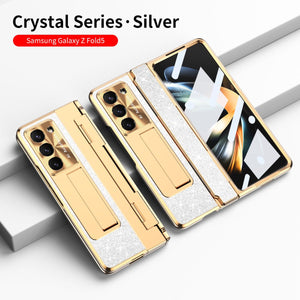 Luxury Crystal Gold Electroplated Shockproof Phone Case With Screen Protector For Galaxy Z Fold 7/6/5/4/3