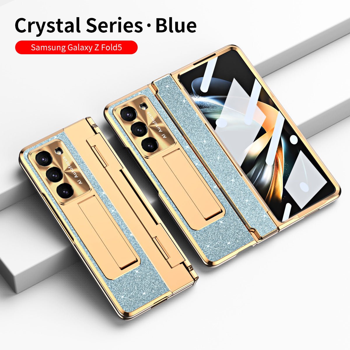 Luxury Crystal Gold Electroplated Shockproof Phone Case With Screen Protector For Galaxy Z Fold 7/6/5/4/3