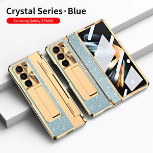 Luxury Crystal Gold Electroplated Shockproof Phone Case With Screen Protector For Galaxy Z Fold 7/6/5/4/3