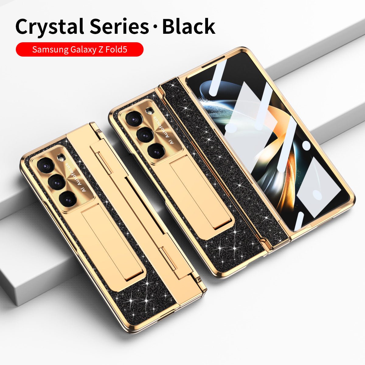 Luxury Crystal Gold Electroplated Shockproof Phone Case With Screen Protector For Galaxy Z Fold 7/6/5/4/3