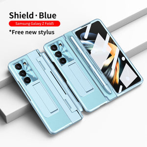 Luxury Leather Magnetic Bracket Shell Electroplated Phone Case For Galaxy Z Fold3/4/5/6/7 With Back Screen Glass