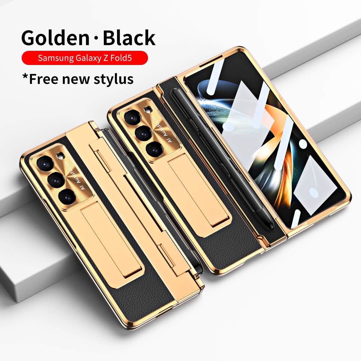 Luxury Leather Magnetic Bracket Shell Electroplated Phone Case For Galaxy Z Fold3/4/5/6/7 With Back Screen Glass