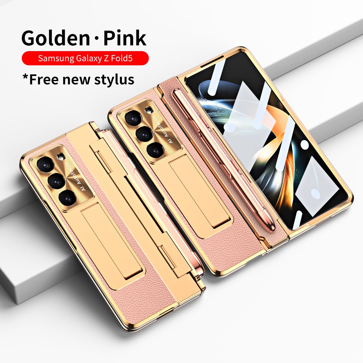 Luxury Leather Magnetic Bracket Shell Electroplated Phone Case For Galaxy Z Fold3/4/5/6/7 With Back Screen Glass