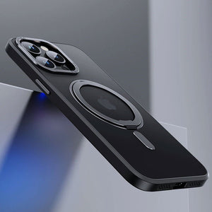 Luxury Magnetic Stand 360° Rotation Ring Holder Transparent Matte Case For iPhone 16 15 14 Series