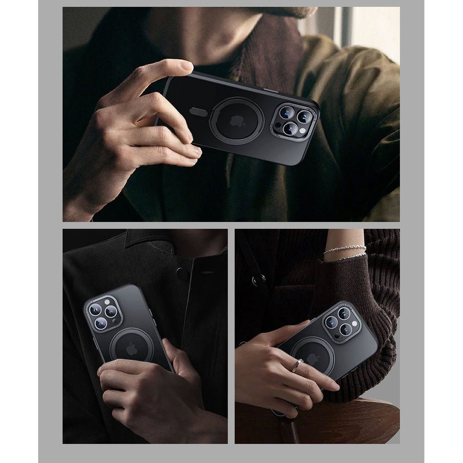Luxury Magnetic Stand 360° Rotation Ring Holder Transparent Matte Case For iPhone 16 15 14 Series
