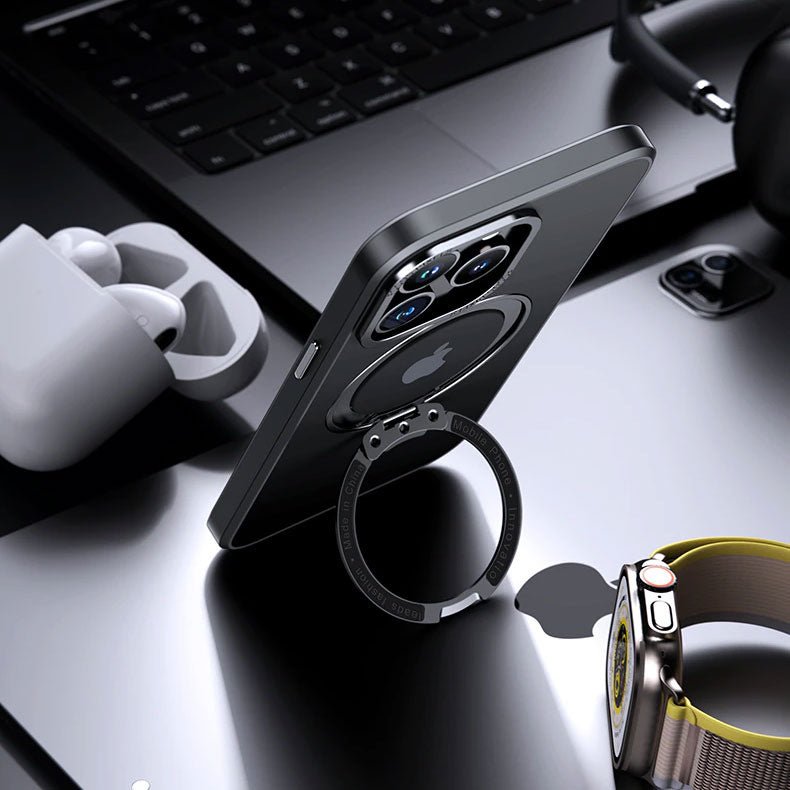 Luxury Magnetic Stand 360° Rotation Ring Holder Transparent Matte Case For iPhone 16 15 14 Series