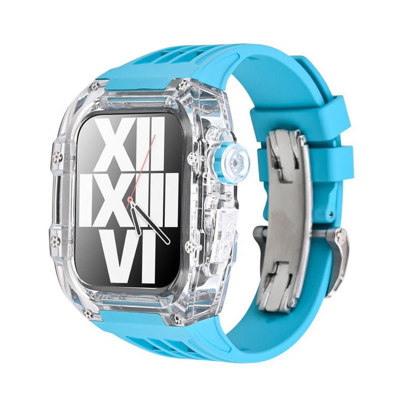 Luxury Metal Case Strap(Fluoro Rubber) For Apple Watch Series 44/45 mm