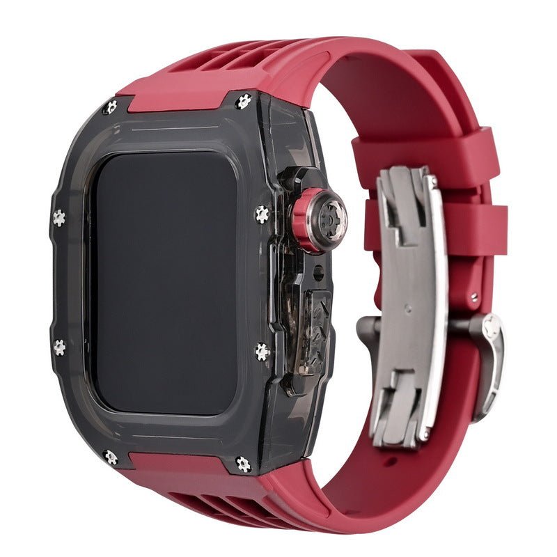 Luxury Metal Case Strap(Fluoro Rubber) For Apple Watch Series 44/45 mm