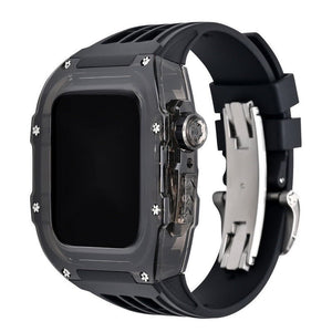 Luxury Metal Case Strap(Fluoro Rubber) For Apple Watch Series 44/45 mm