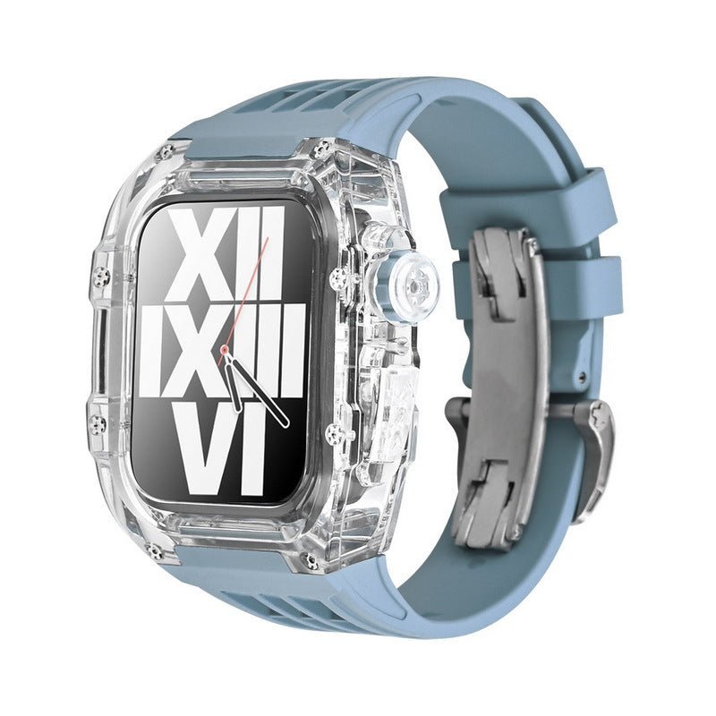 Luxury Metal Case Strap(Fluoro Rubber) For Apple Watch Series 44/45 mm