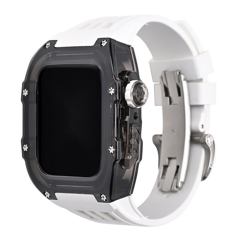 Luxury Metal Case Strap(Fluoro Rubber) For Apple Watch Series 44/45 mm